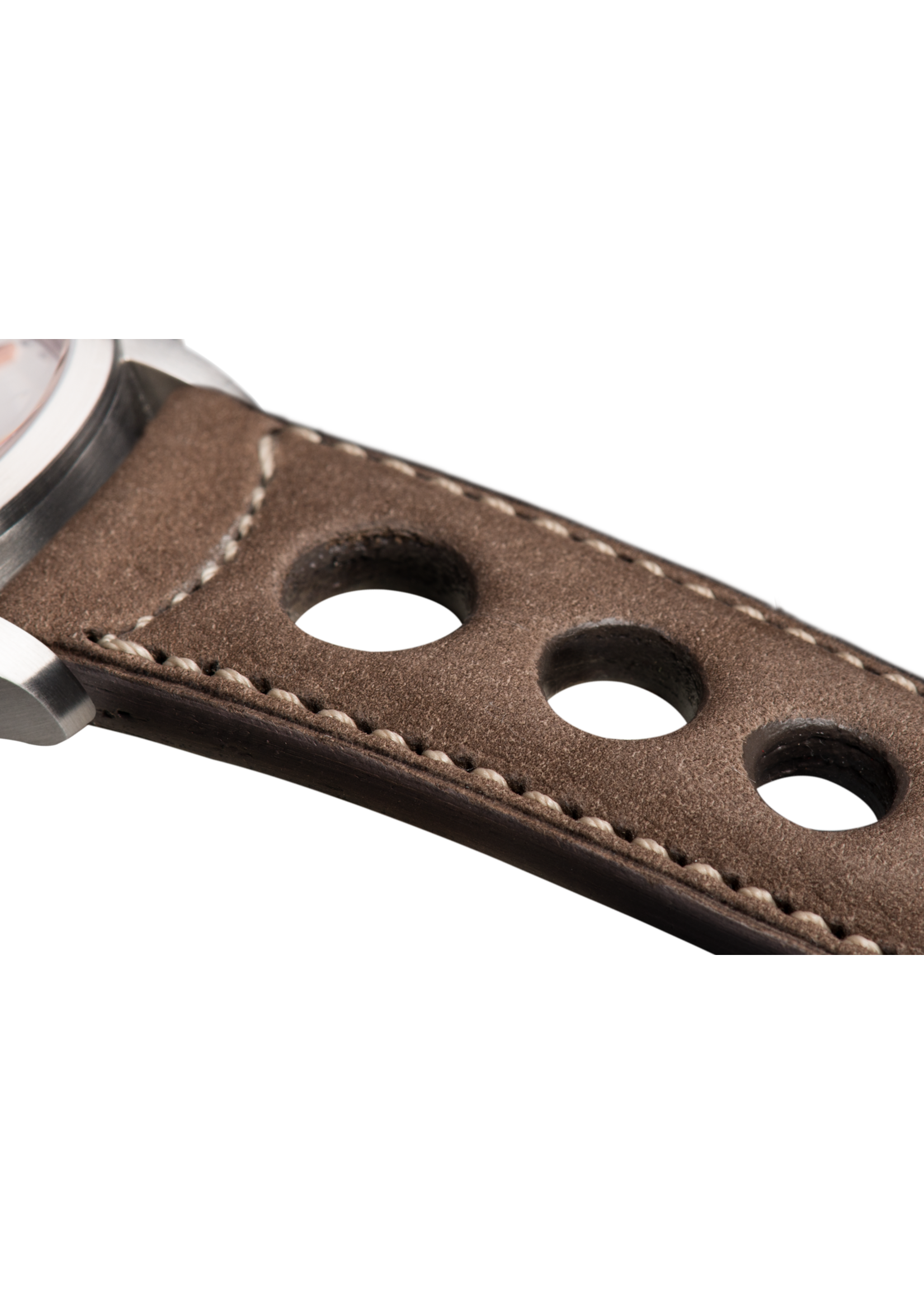 Raidillon Bracelet aéré en nubuck taupe surpiqué écru