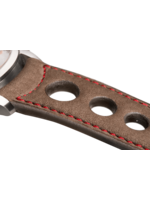 Raidillon Bracelet aéré en nubuck taupe surpiqué rouge