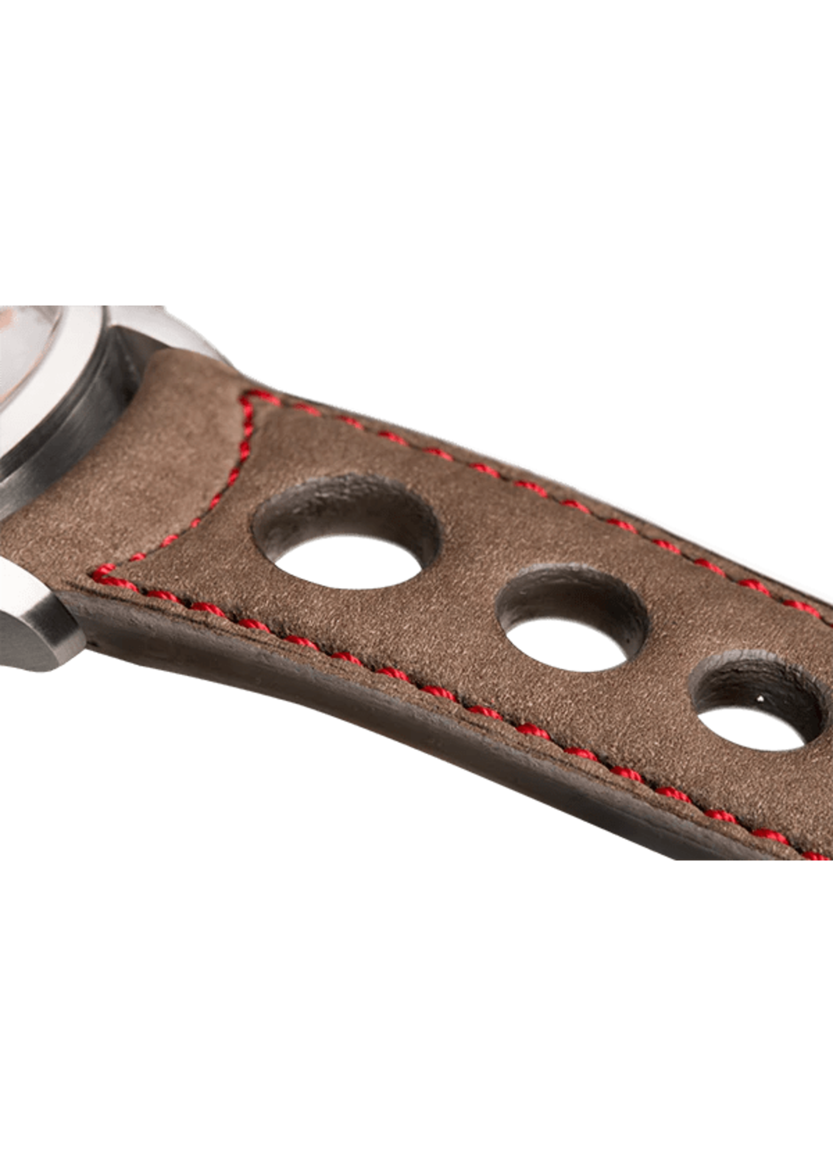 Raidillon Bracelet aéré en nubuck taupe surpiqué rouge