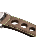 Raidillon Bracelet aéré en nubuck taupe surpiqué vert fluo