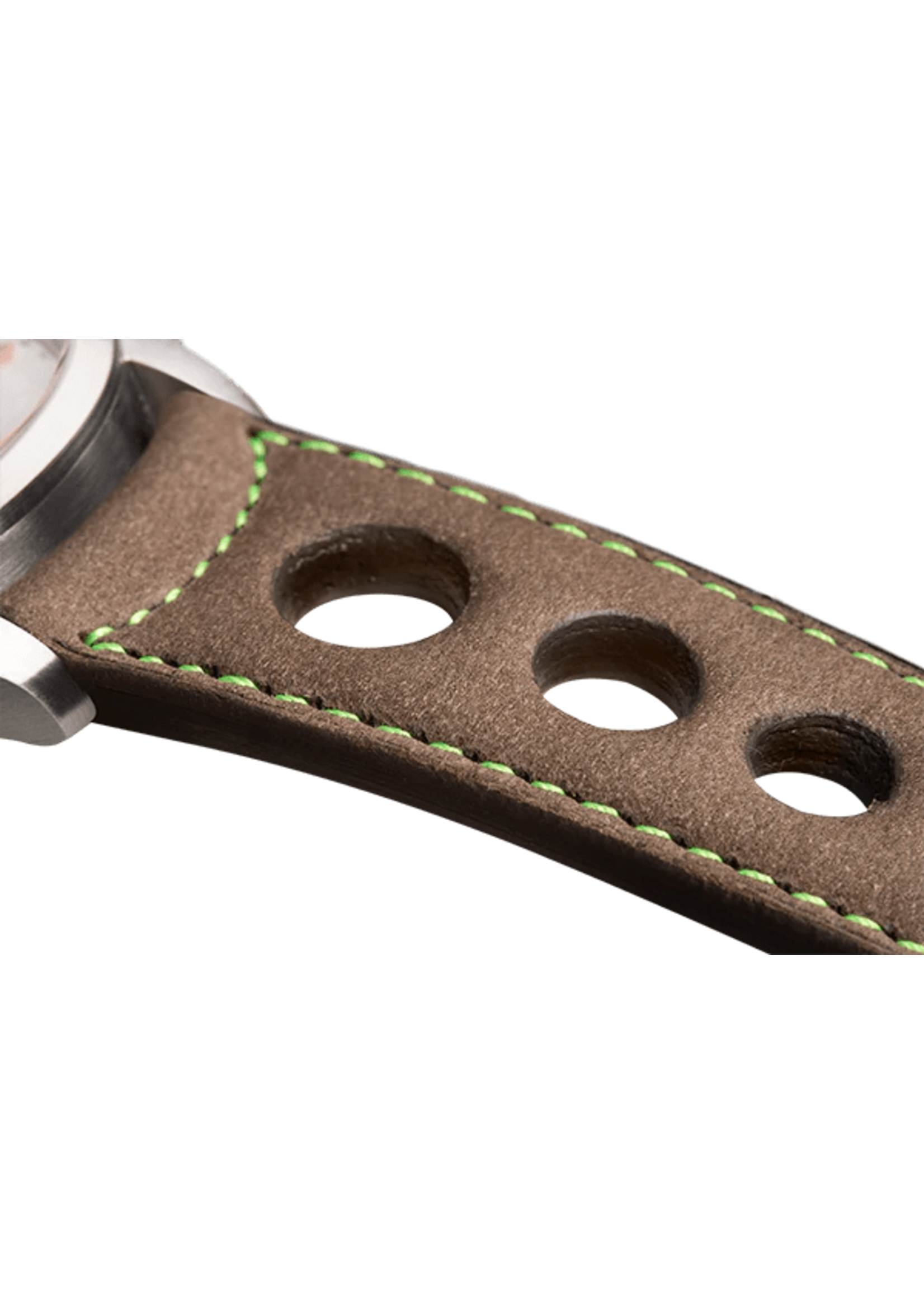 Raidillon Bracelet aéré en nubuck taupe surpiqué vert fluo