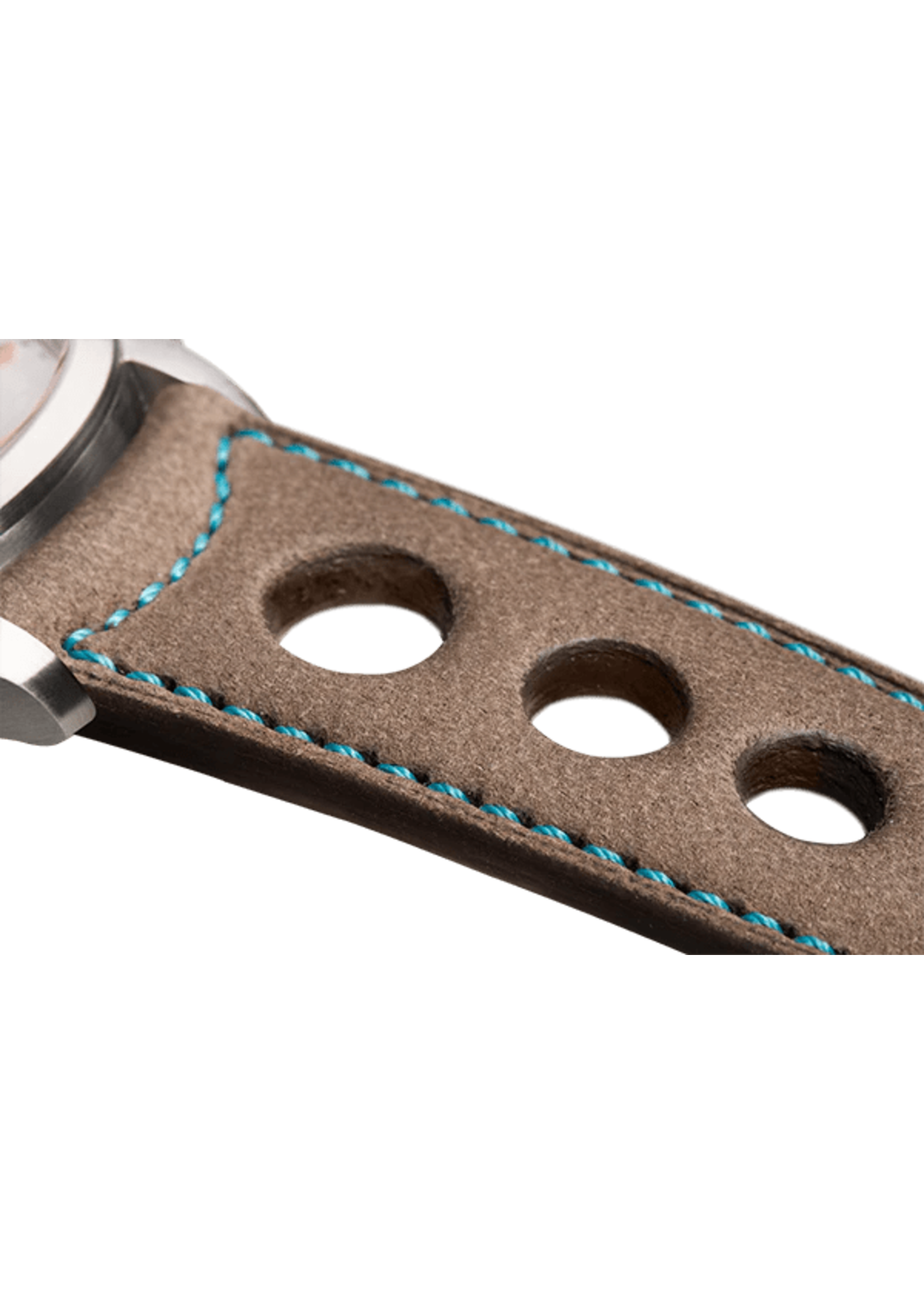 Raidillon Bracelet aéré en nubuck taupe surpiqué turquoise
