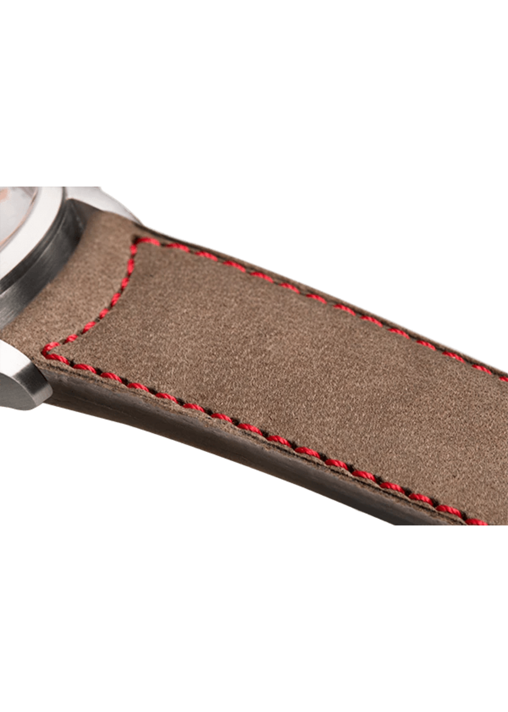Raidillon Bracelet plein en nubuck taupe surpiqué rouge