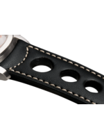 Raidillon Bracelet aéré en cuir noir surpiqué écru