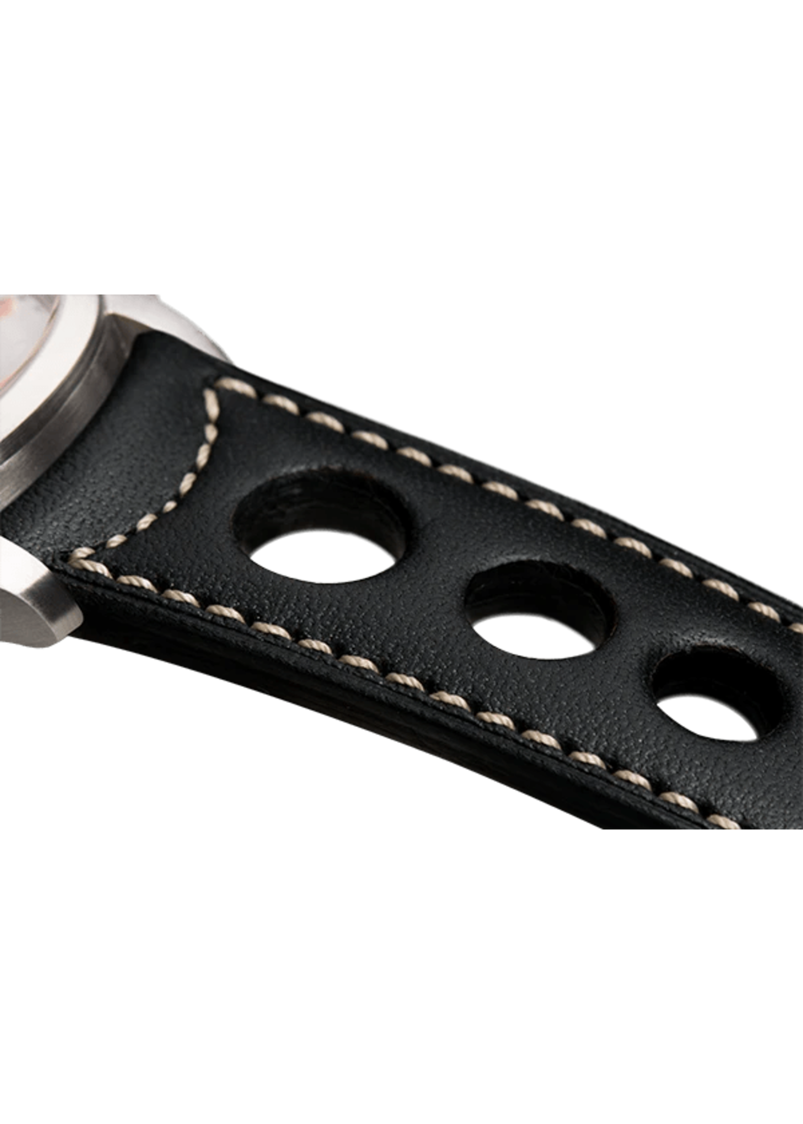 Raidillon Bracelet aéré en cuir noir surpiqué écru