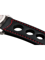 Raidillon Bracelet aéré en cuir noir surpiqué rouge