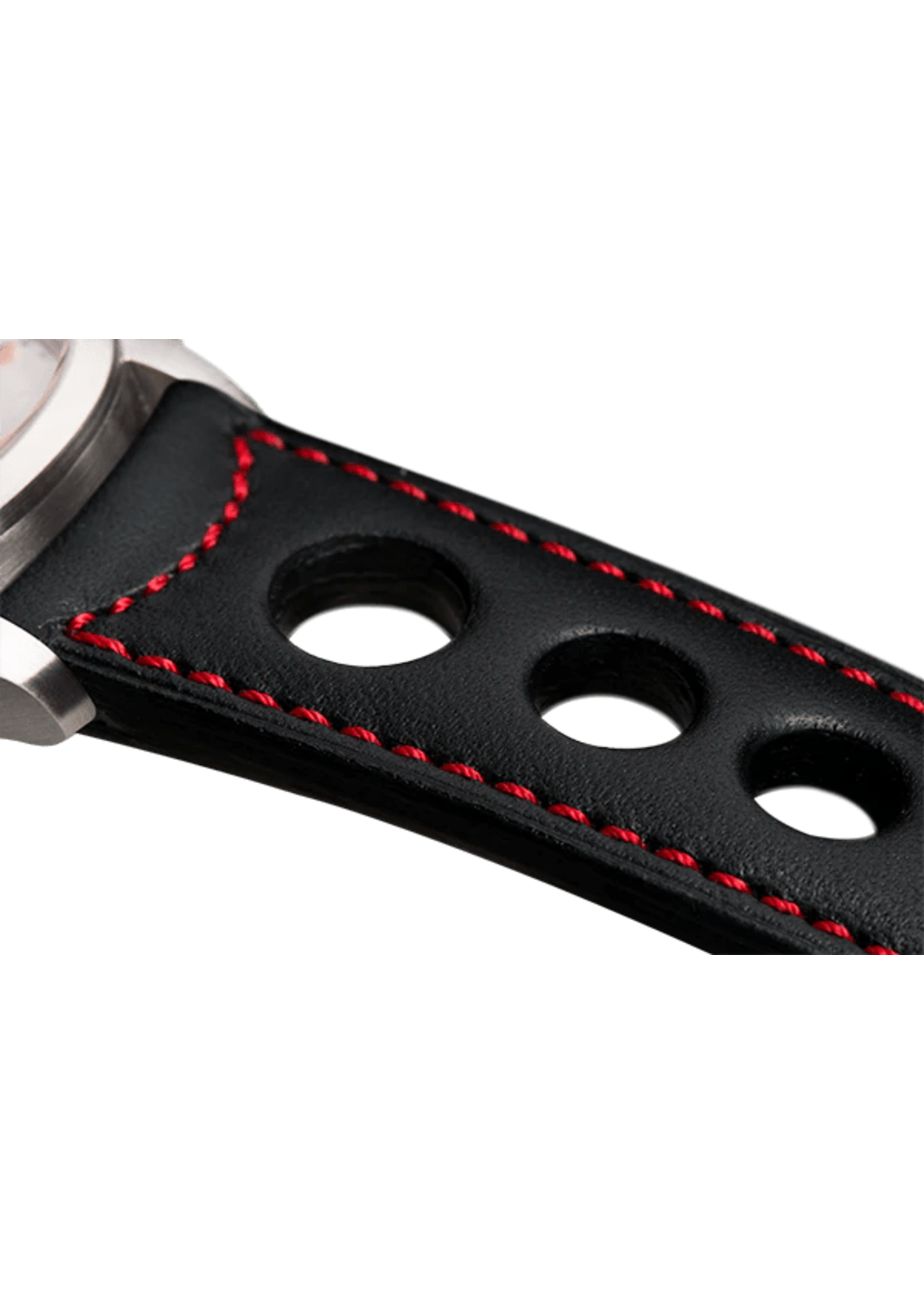 Raidillon Bracelet aéré en cuir noir surpiqué rouge