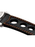 Raidillon Bracelet aéré en cuir noir surpiqué orange