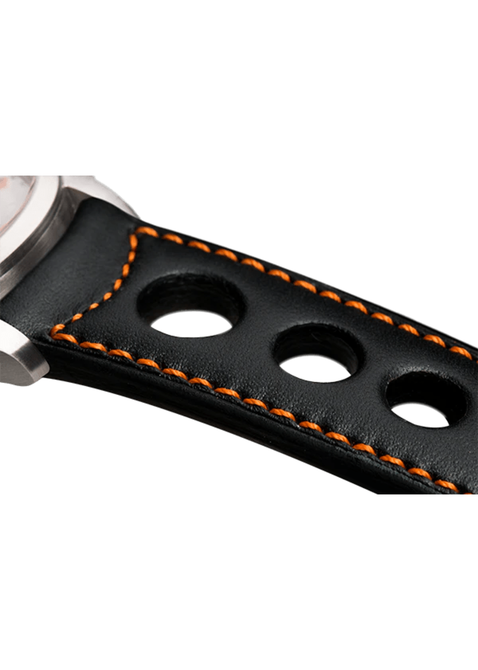 Raidillon Bracelet aéré en cuir noir surpiqué orange