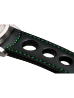 Raidillon Bracelet aéré en cuir noir surpiqué vert