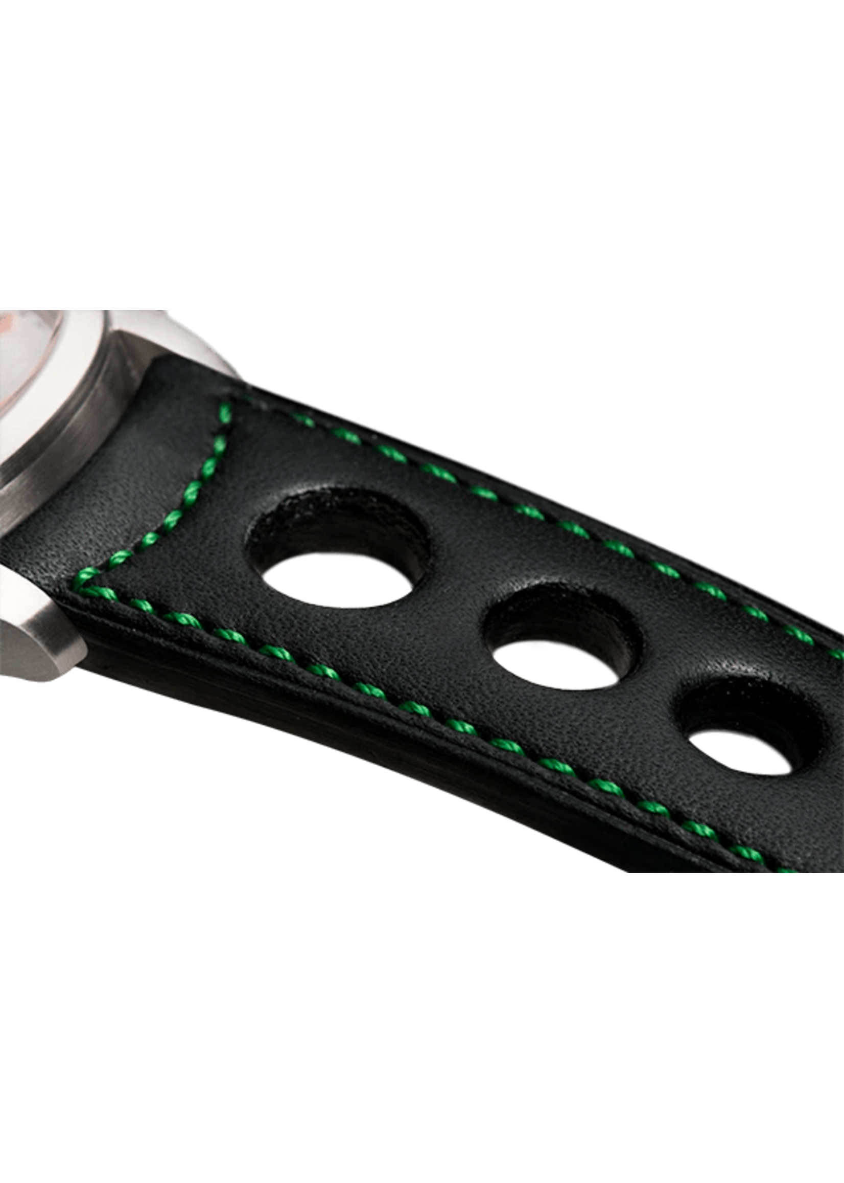 Raidillon Bracelet aéré en cuir noir surpiqué vert