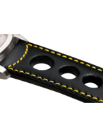 Raidillon Bracelet aéré en cuir noir surpiqué jaune