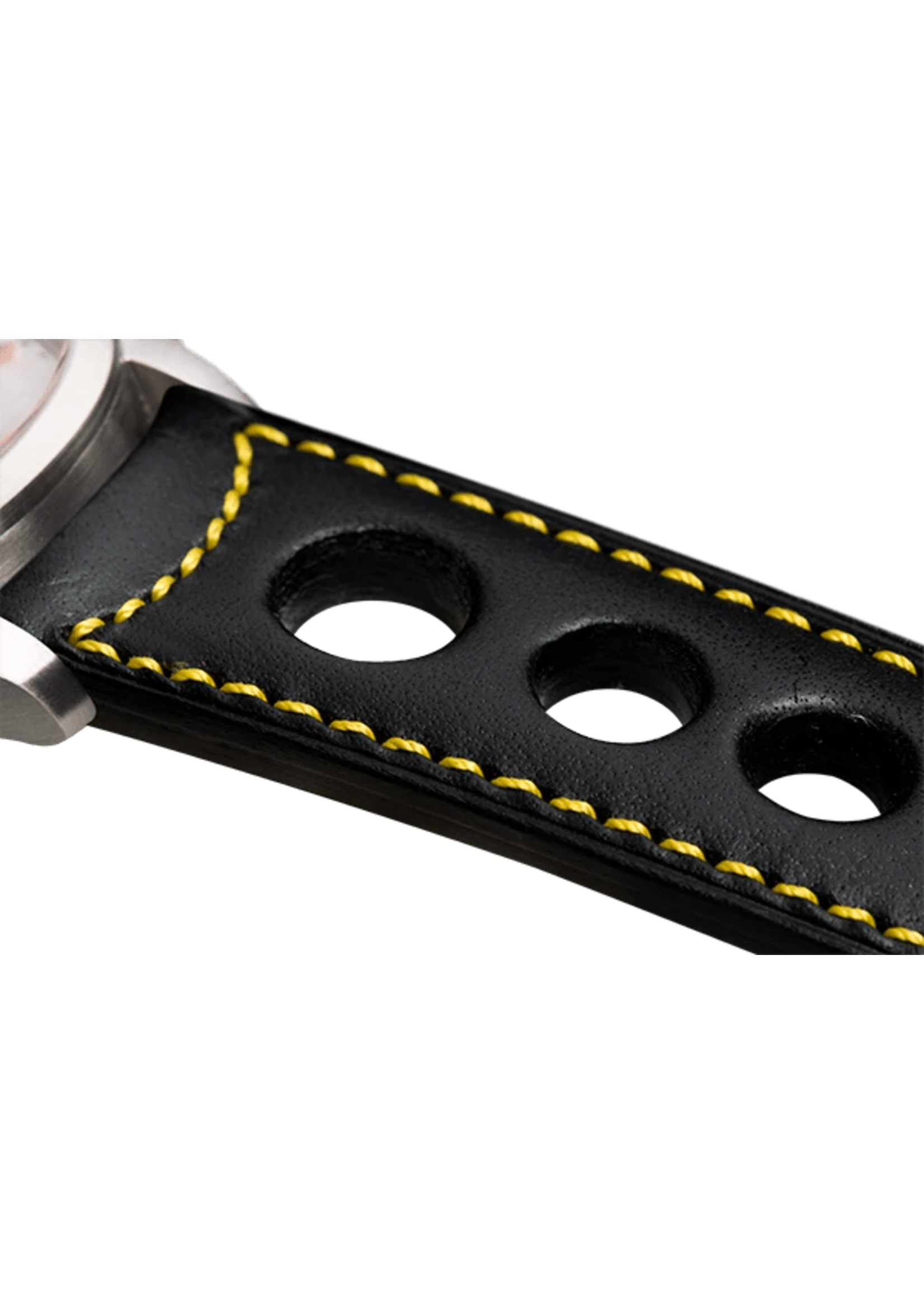 Raidillon Bracelet aéré en cuir noir surpiqué jaune