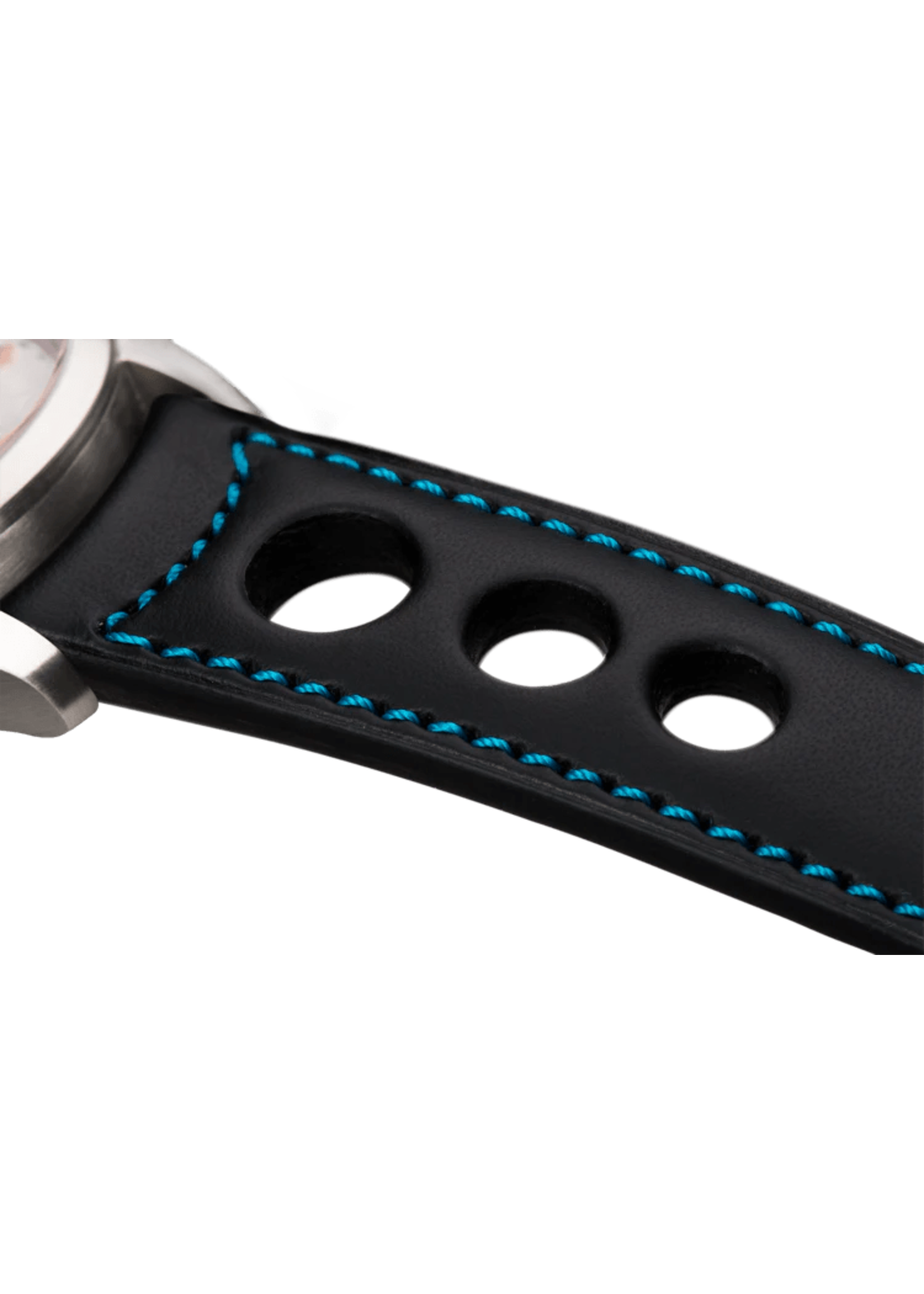 Raidillon Bracelet aéré en cuir noir surpiqué turquoise