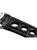 Raidillon Bracelet aéré en alligator noir surpiqué écru
