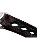 Raidillon Bracelet aéré en alligator noir surpiqué rouge