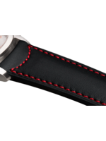 Raidillon Bracelet plein en cuir noir surpiqué rouge