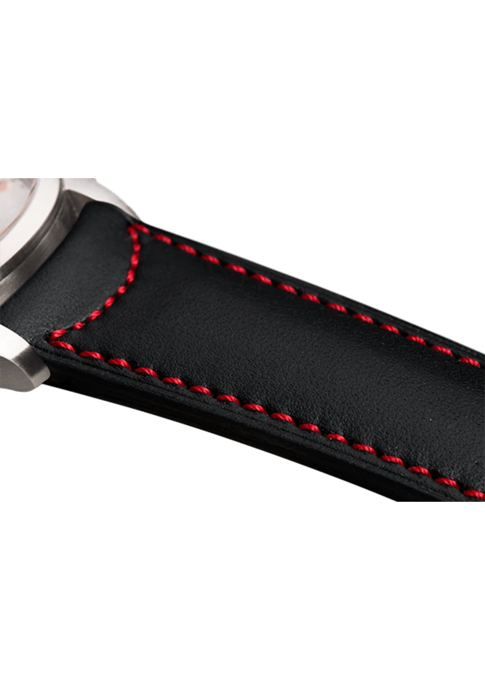 Raidillon Bracelet plein en cuir noir surpiqué rouge