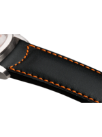 Raidillon Bracelet plein en cuir noir surpiqué orange
