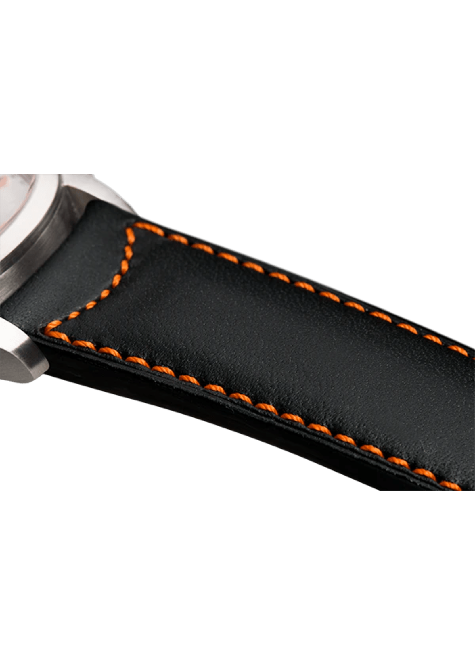 Raidillon Bracelet plein en cuir noir surpiqué orange