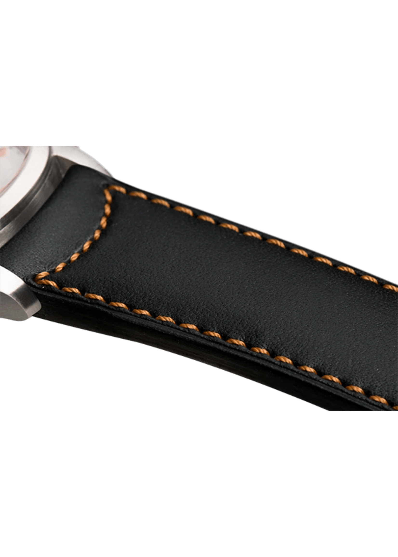 Raidillon Bracelet plein en cuir noir surpiqué brun