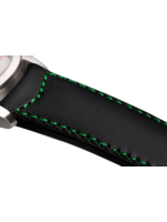 Raidillon Bracelet plein en cuir noir surpiqué vert