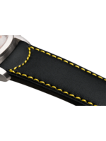 Raidillon Bracelet plein en cuir noir surpiqué jaune