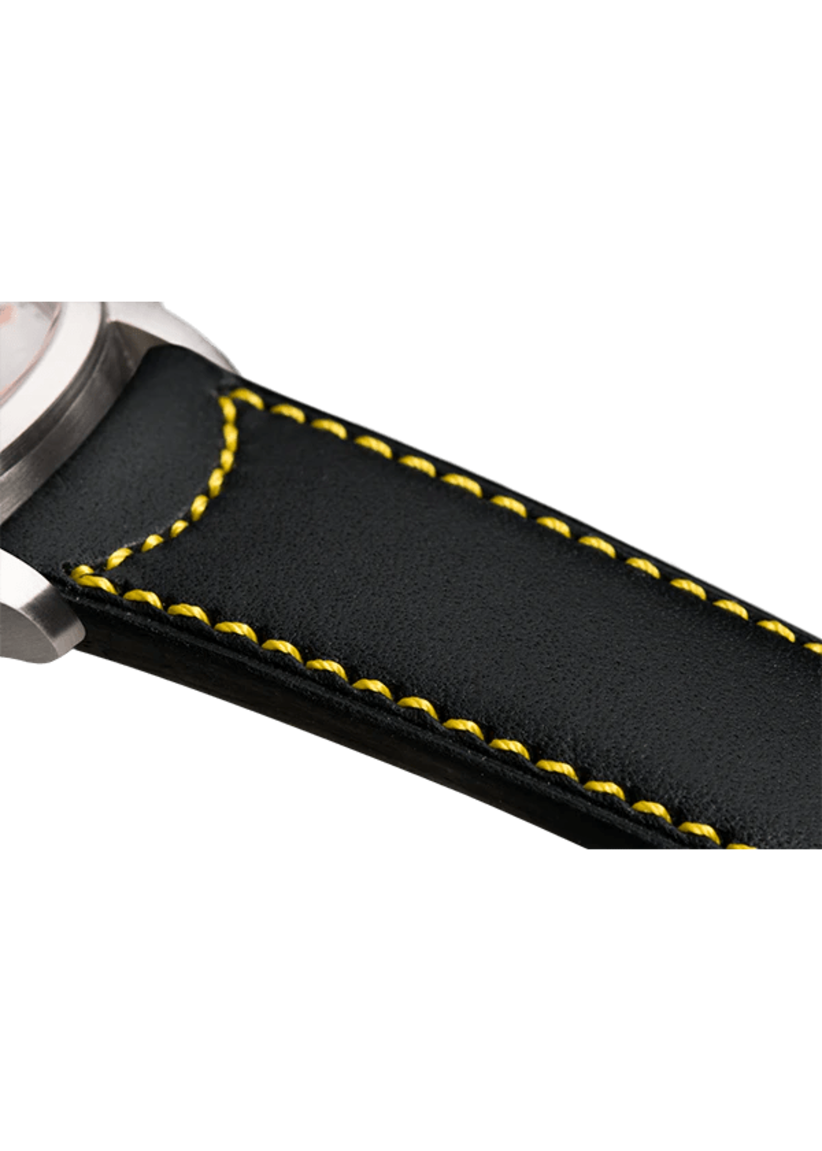 Raidillon Bracelet plein en cuir noir surpiqué jaune