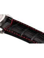 Raidillon Bracelet plein en alligator noir surpiqué rouge