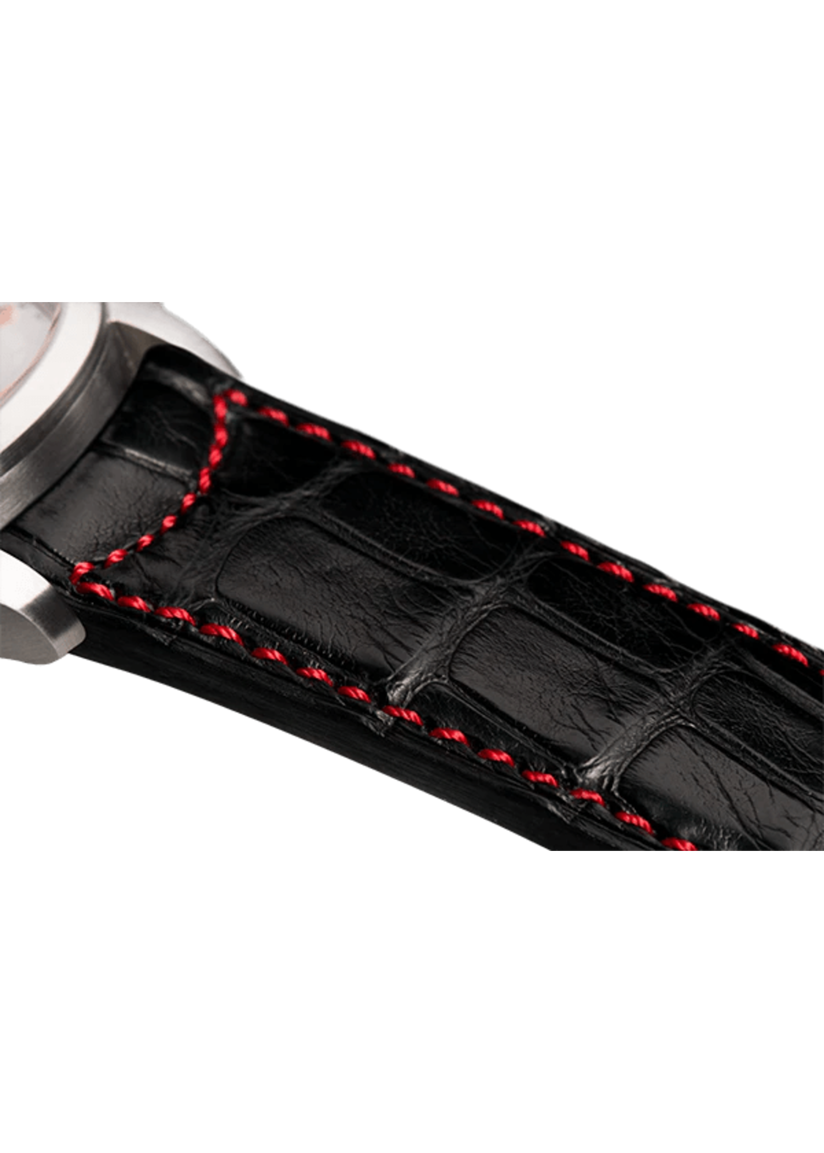 Raidillon Bracelet plein en alligator noir surpiqué rouge