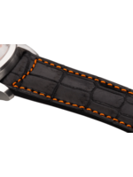 Raidillon Bracelet plein en alligator noir surpiqué orange