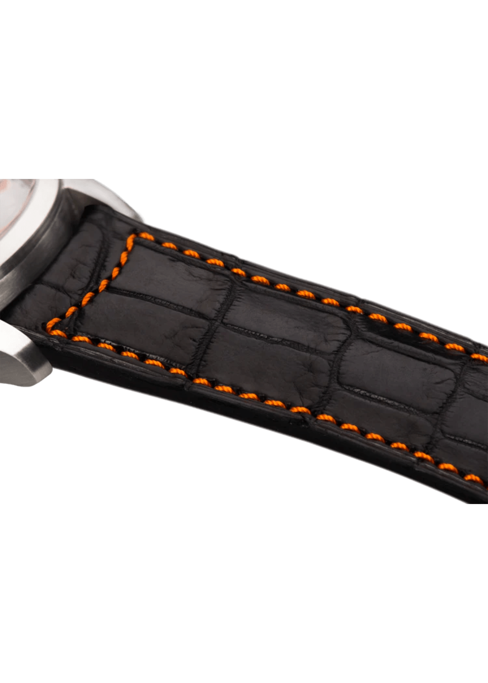 Raidillon Bracelet plein en alligator noir surpiqué orange