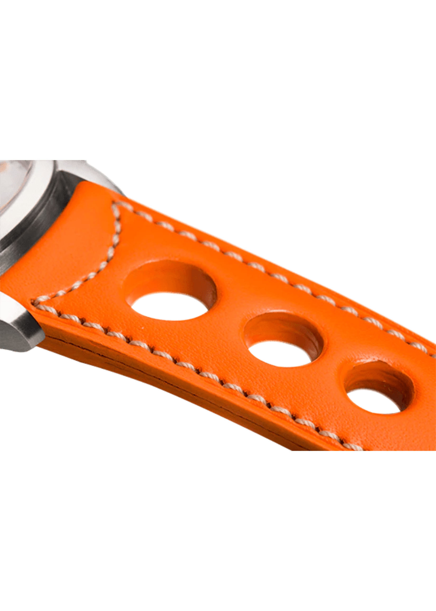 Raidillon Bracelet aéré en cuir orange surpiqué écru