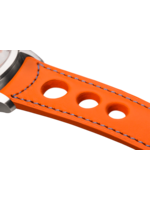 Raidillon Bracelet aéré en cuir orange surpiqué bleu
