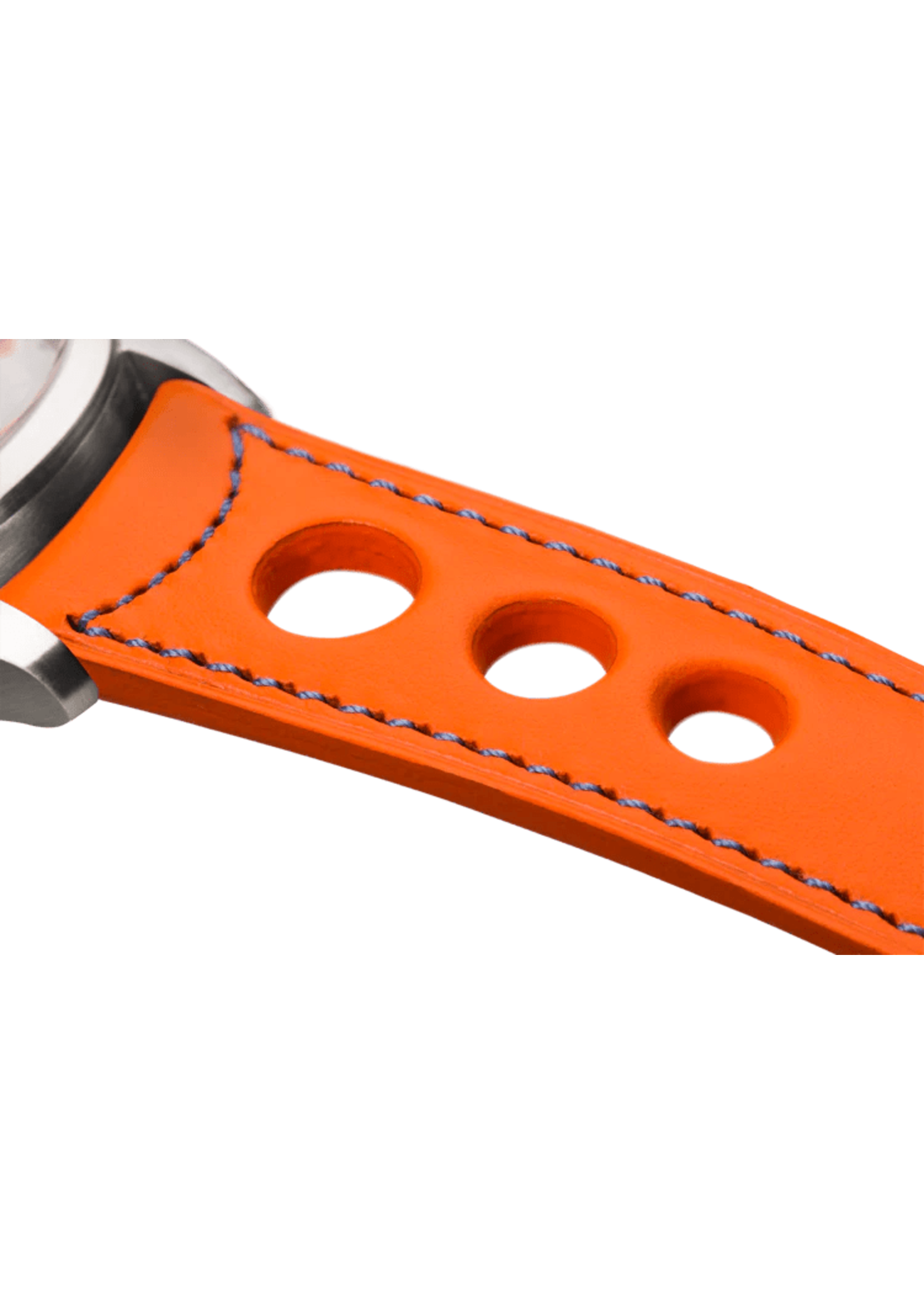 Raidillon Bracelet aéré en cuir orange surpiqué bleu