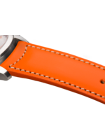 Raidillon Bracelet plein en cuir orange surpiqué écru