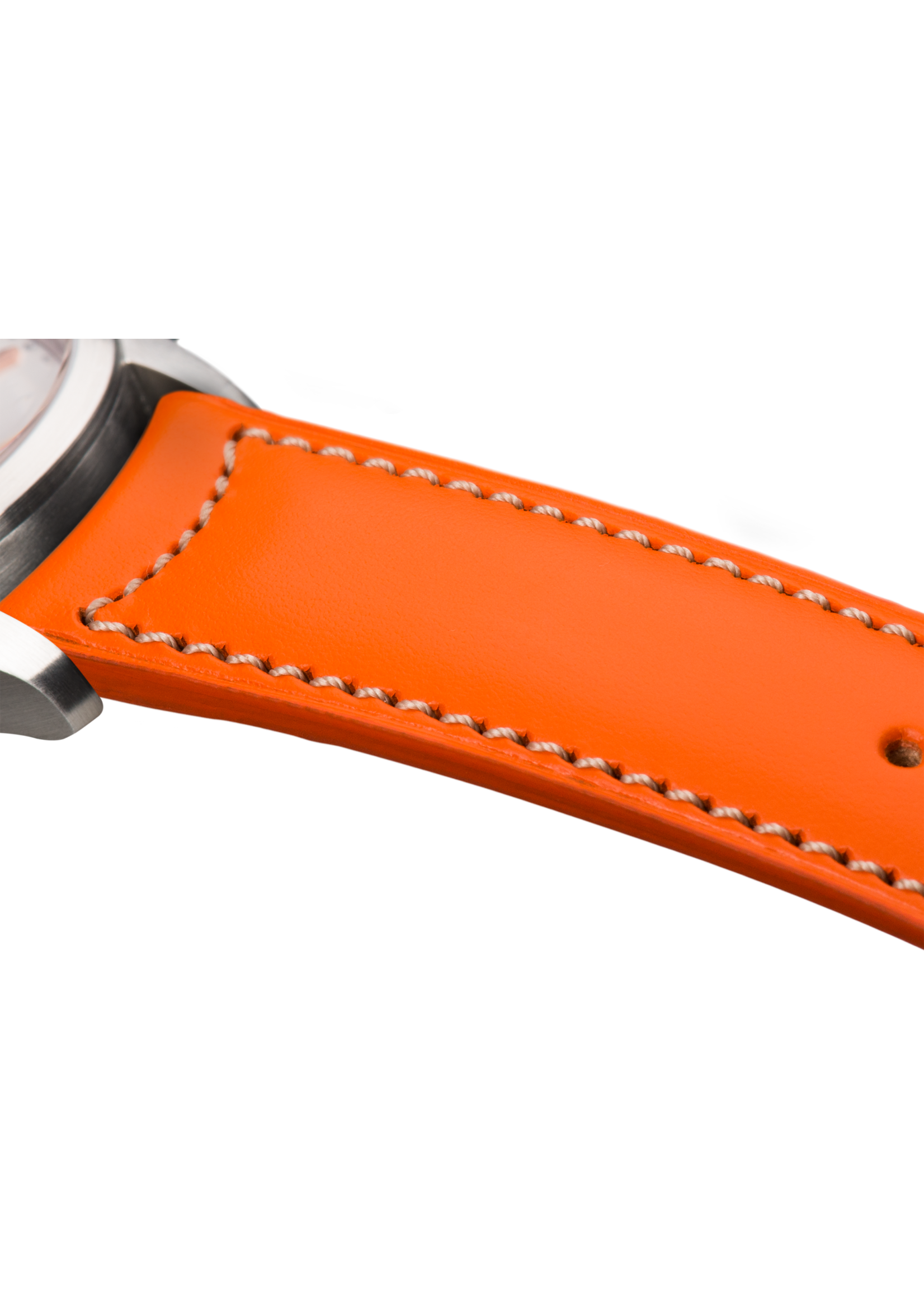 Raidillon Bracelet plein en cuir orange surpiqué écru
