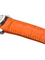 Raidillon Bracelet plein en alligator orange surpiqué écru