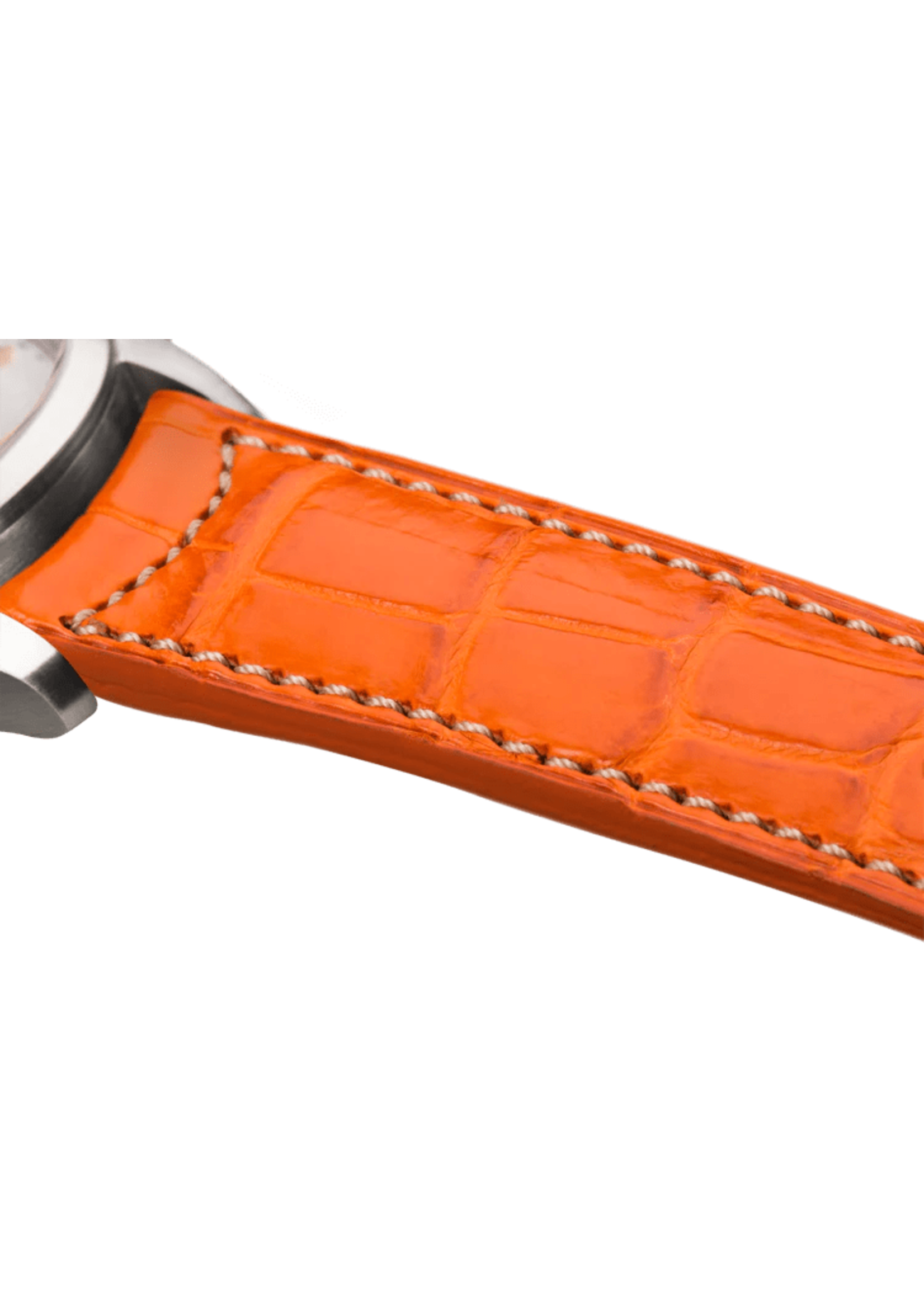 Raidillon Bracelet plein en alligator orange surpiqué écru