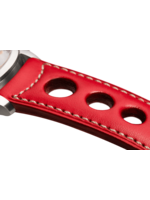 Raidillon Bracelet aéré en cuir rouge surpiqué écru