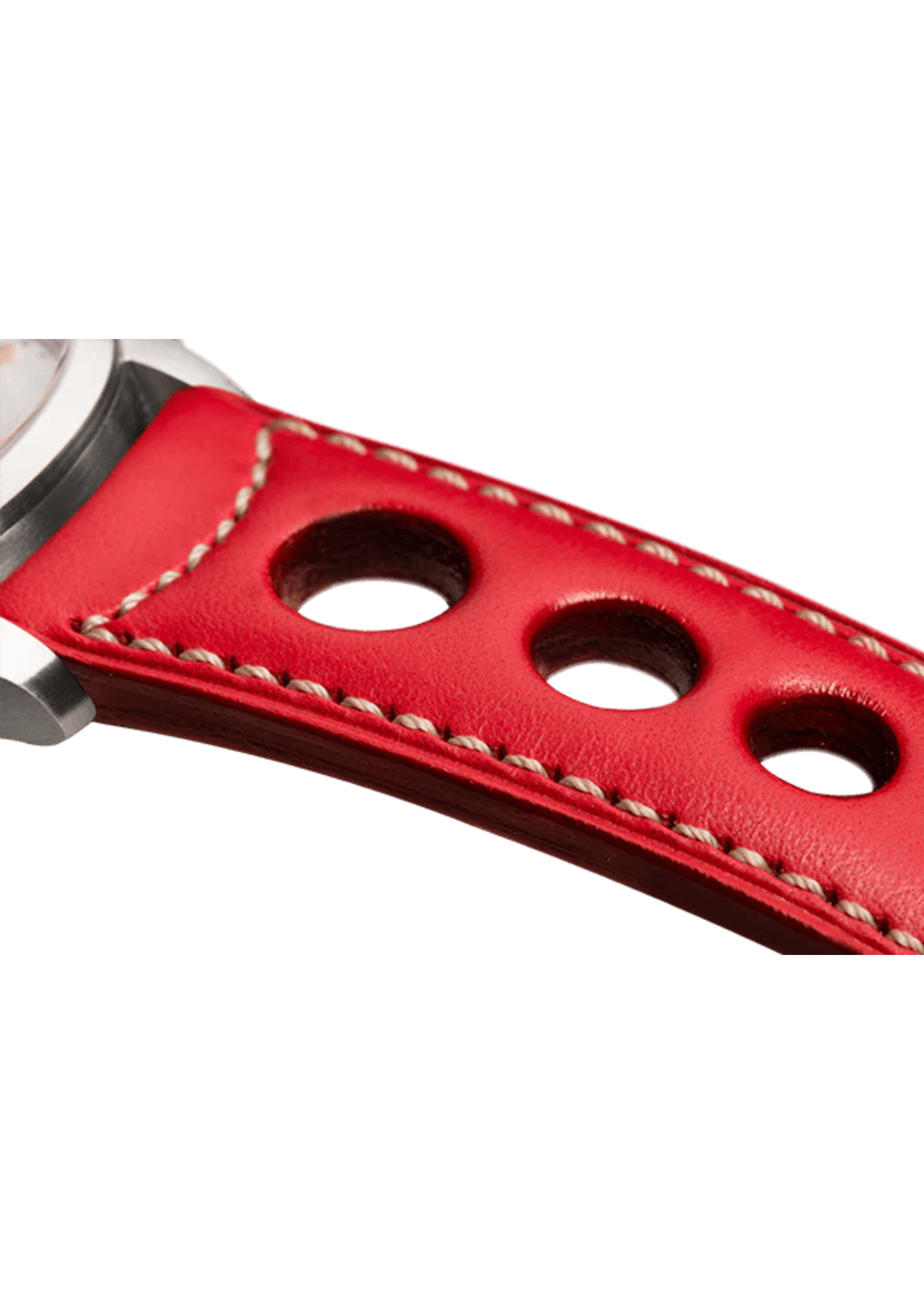 Raidillon Bracelet aéré en cuir rouge surpiqué écru