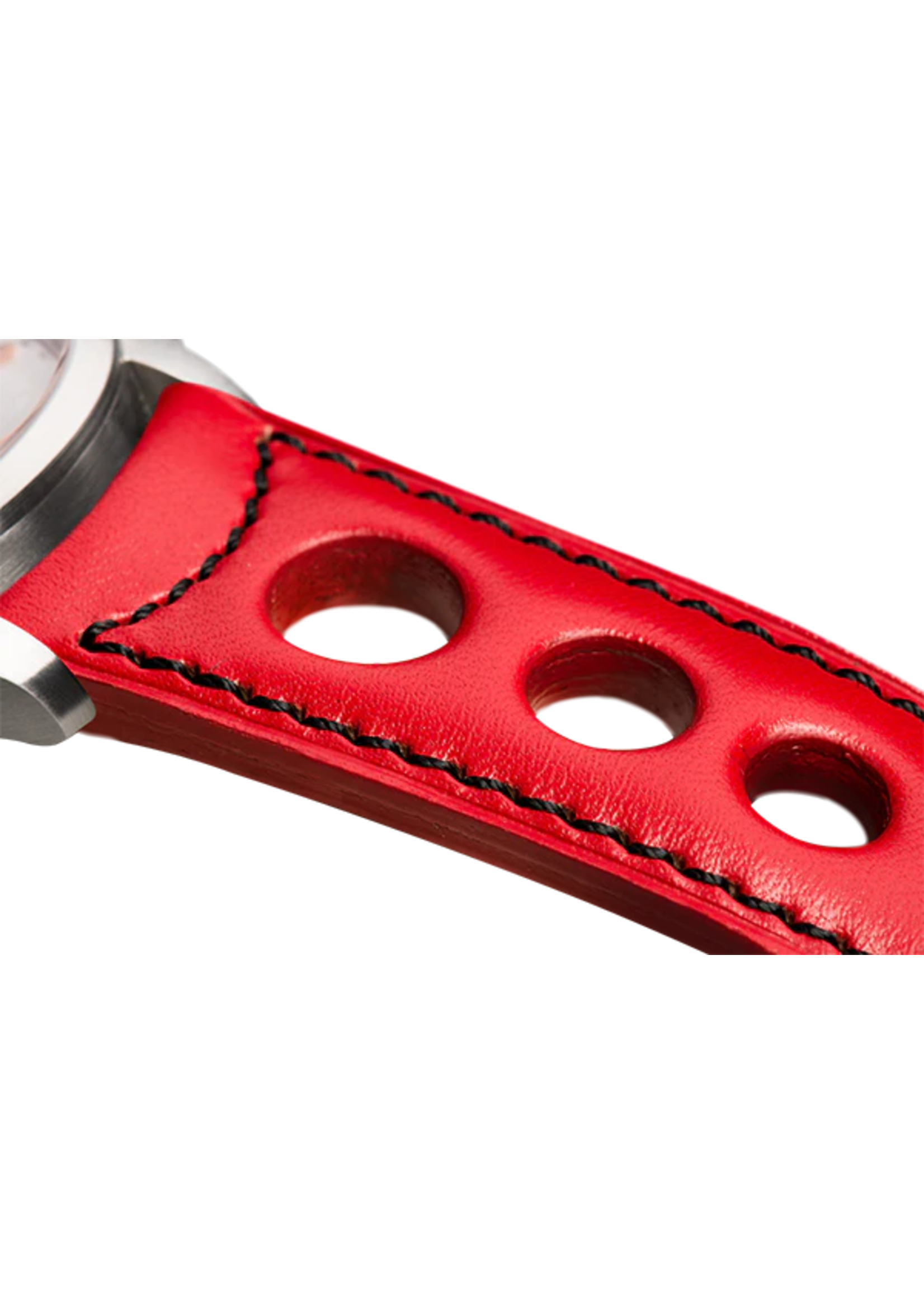 Raidillon Bracelet aéré en cuir rouge surpiqué noir