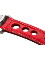 Raidillon Bracelet plein en alligator rouge surpiqué écru