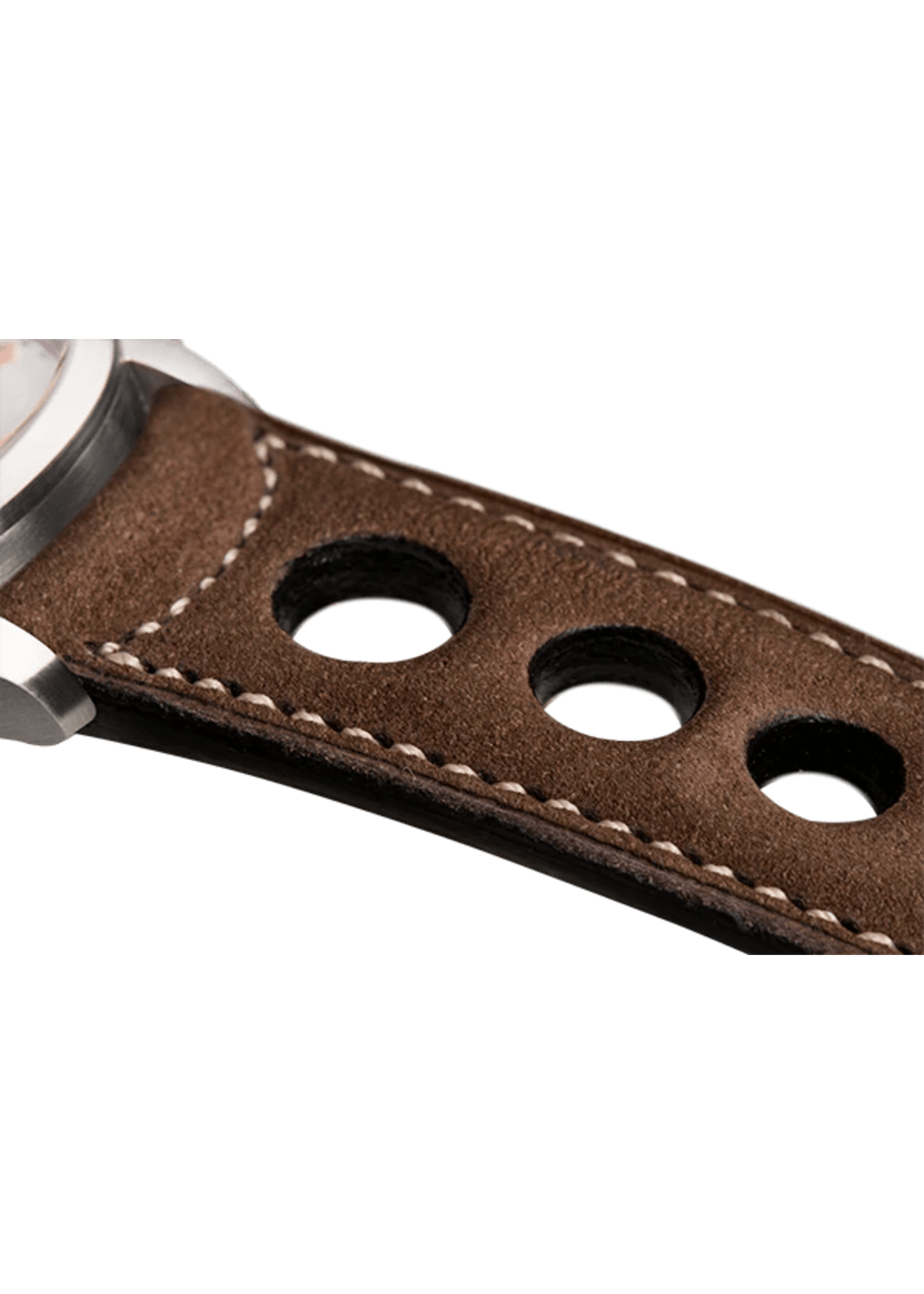 Raidillon Bracelet aéré en nubuck brun surpiqué écru