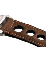 Raidillon Bracelet aéré en nubuck brun surpiqué orange