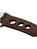 Raidillon Bracelet aéré en alligator brun foncé surpiqué orange