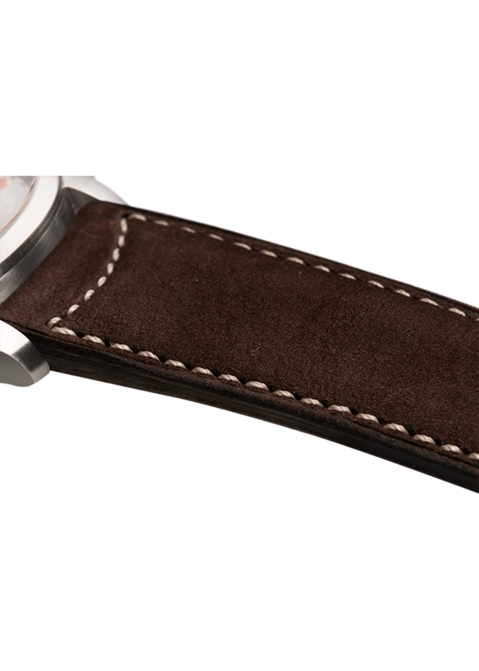 Raidillon Bracelet plein en nubuck brun foncé surpiqué écru