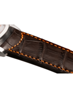 Raidillon Bracelet plein en alligator brun foncé surpiqué orange
