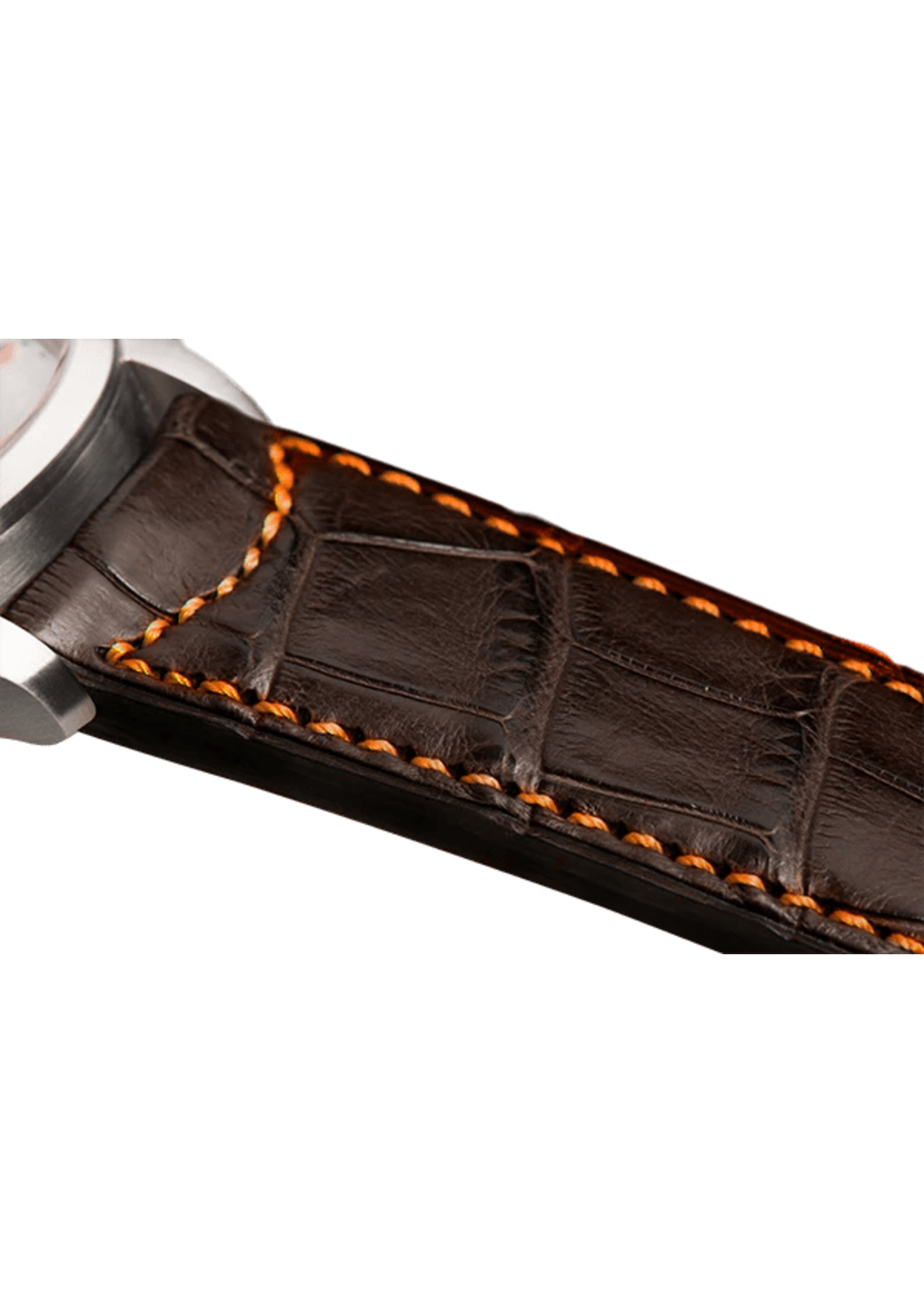 Raidillon Bracelet plein en alligator brun foncé surpiqué orange