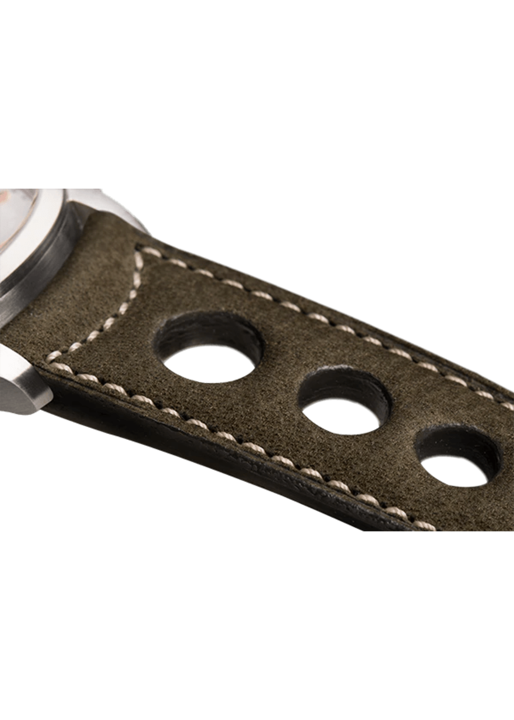 Raidillon Bracelet aéré en nubuck brun surpiqué écru